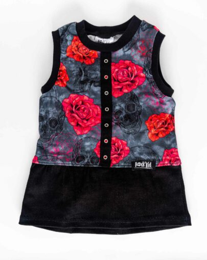 Robe cousue main motif roses skull